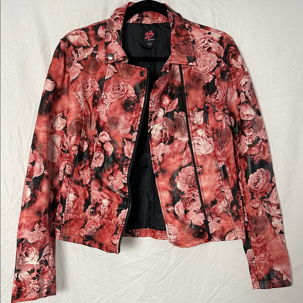 Floral vegan leather jacket